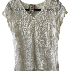 Johnny Was Cream Floral Embroidered Blouse